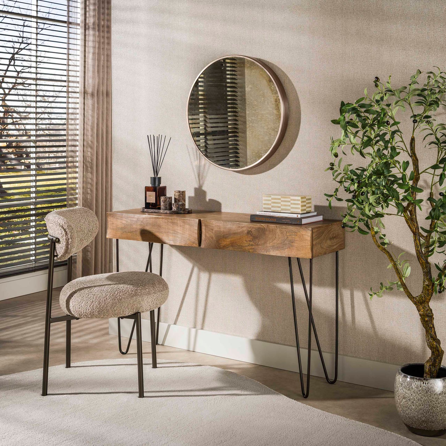 Konsolentisch OCEAN WAVES Massivholz-Konsole mit 3D-Wellenfront & Hairpin-Beinen 120 cm
