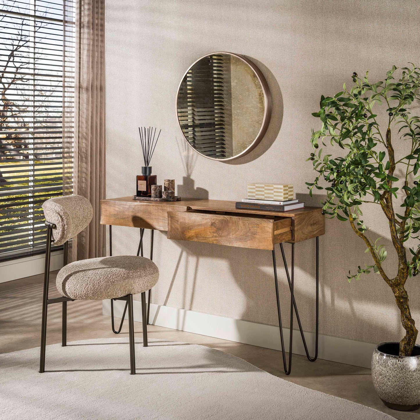 Konsolentisch OCEAN WAVES Massivholz-Konsole mit 3D-Wellenfront & Hairpin-Beinen 120 cm