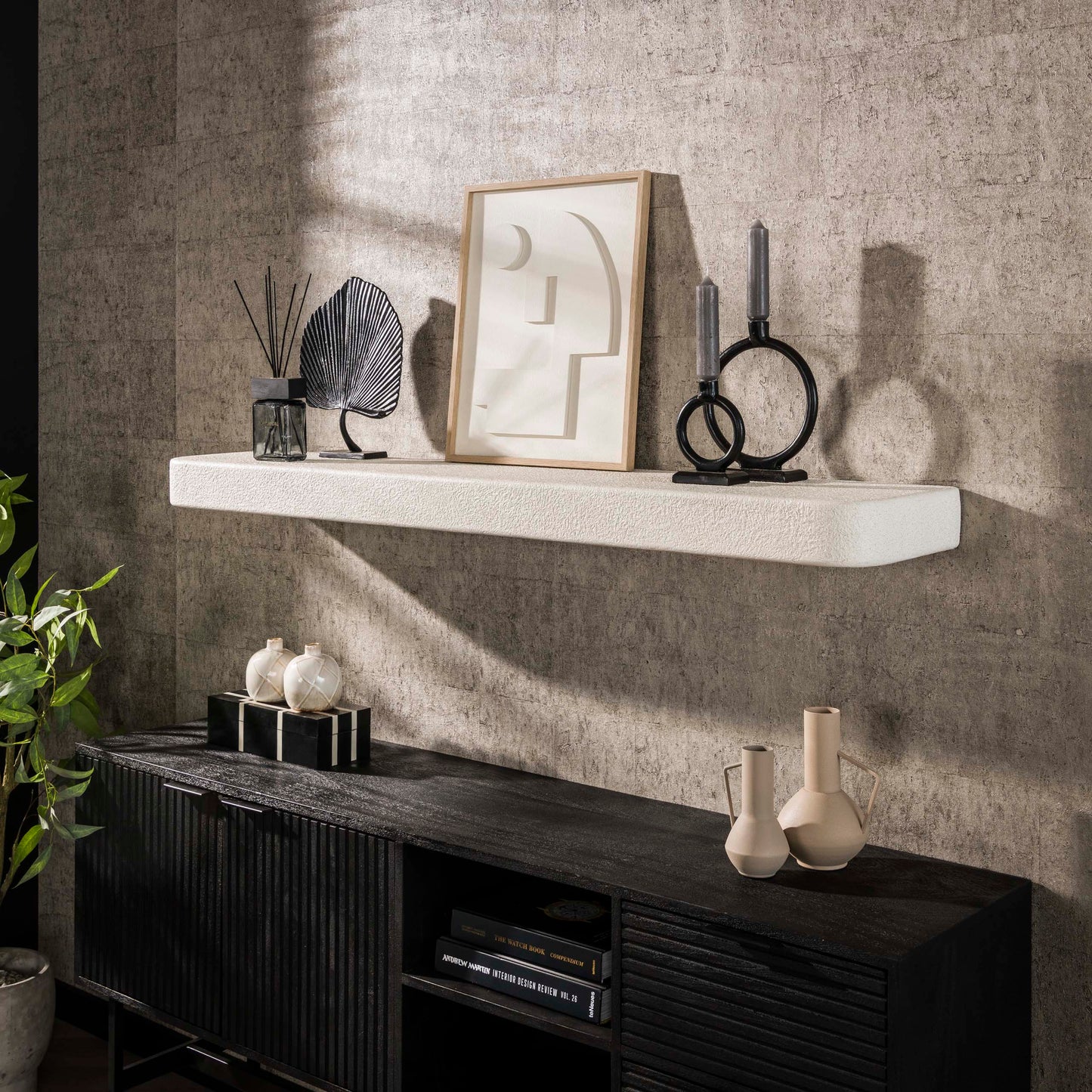 Wandregal STONE ELEGANCE Schwebendes XXL-Board aus Marmor-Komposit im Soft-Edge-Design 150 cm