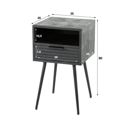 Nachttisch MARINA BLACK Moderne Nachtkonsole aus massivem Mangoholz im All-Black-Look 35 cm