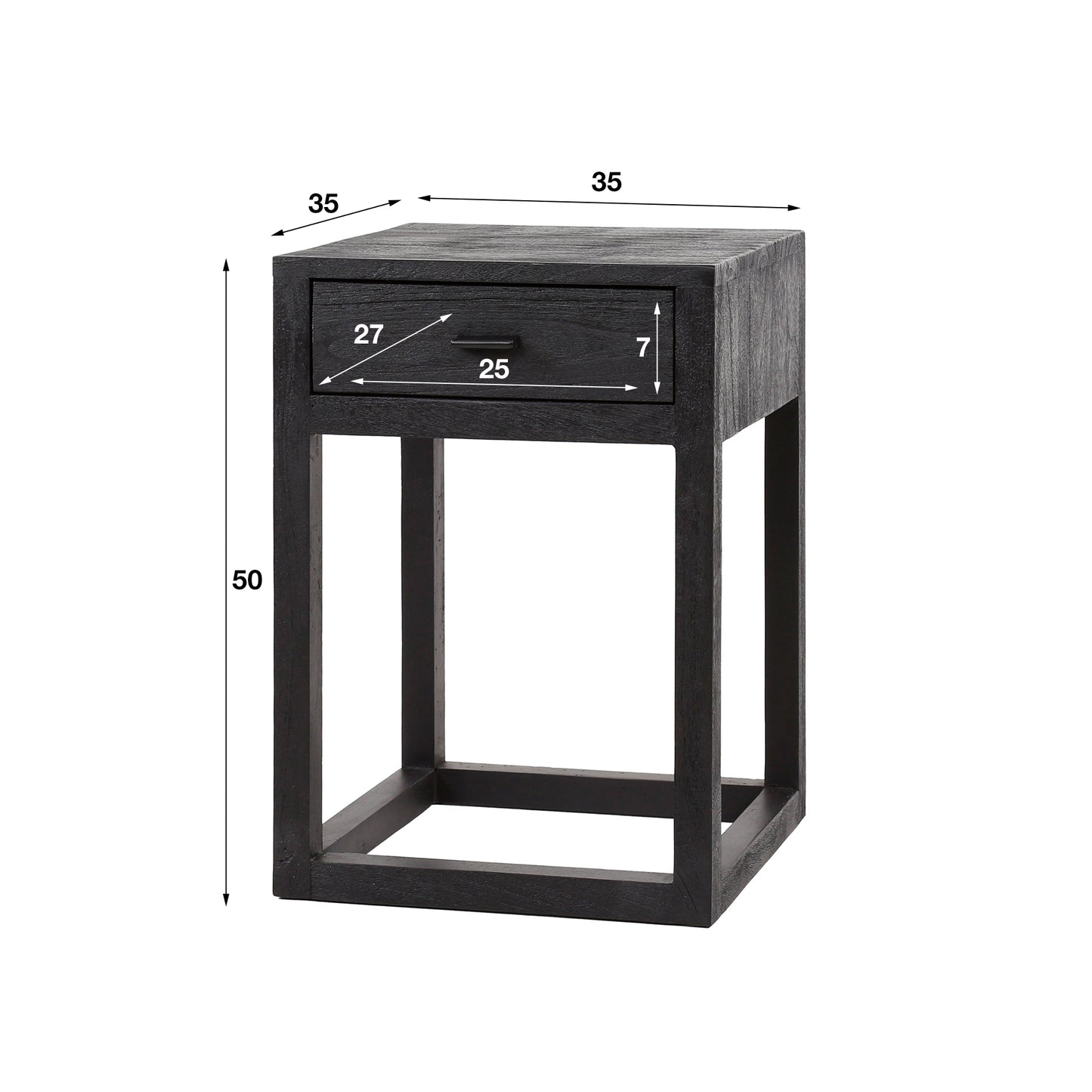 Nachttisch BLACK SQUARE Kubische Massivholz-Konsole im All-Black-Look 35 cm