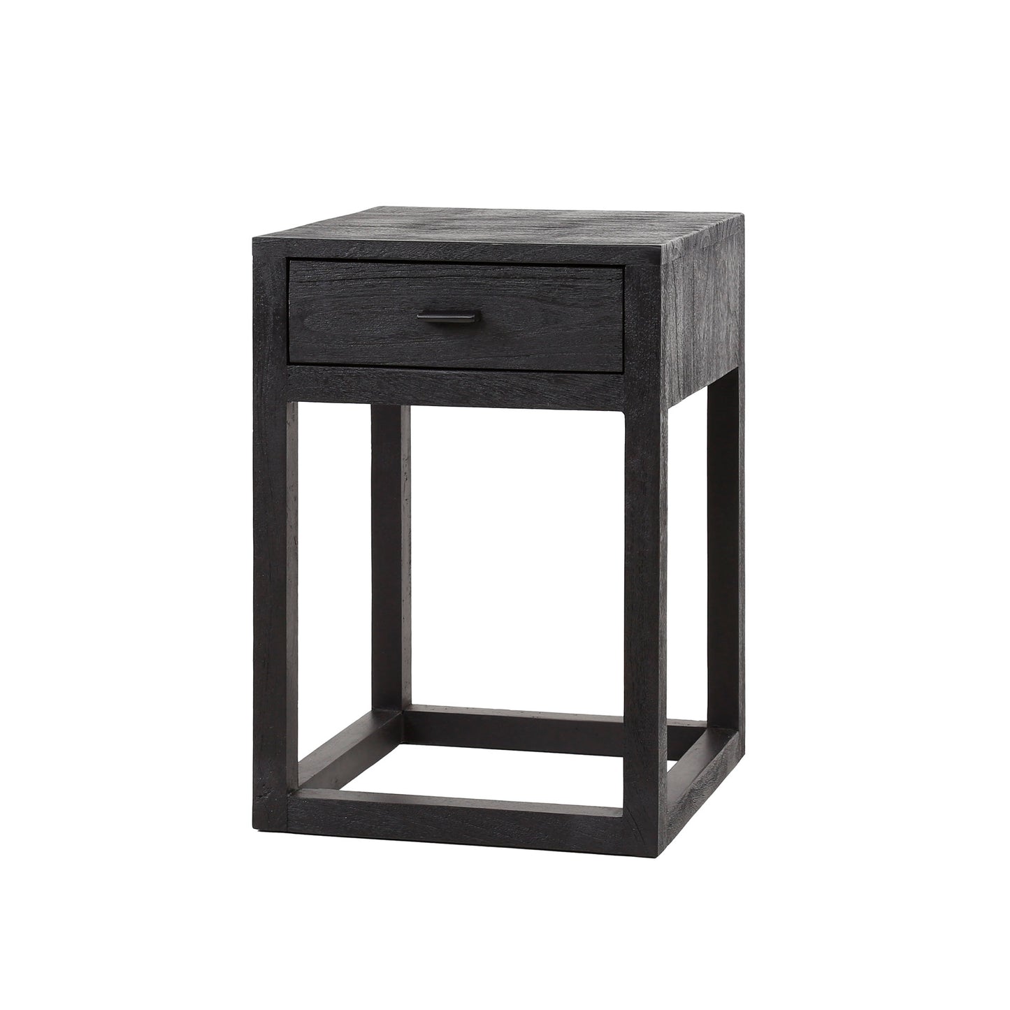 Nachttisch BLACK SQUARE Kubische Massivholz-Konsole im All-Black-Look 35 cm