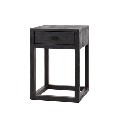 Nachttisch BLACK SQUARE Kubische Massivholz-Konsole im All-Black-Look 35 cm