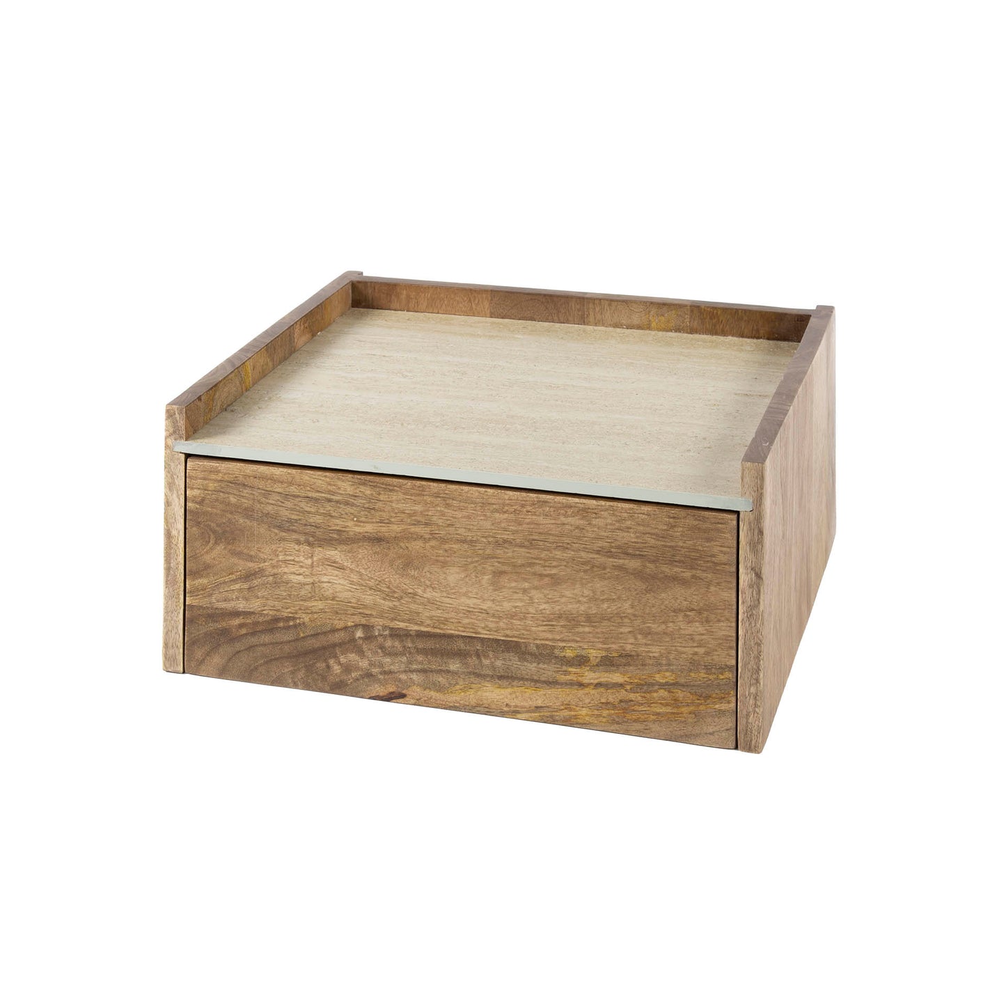 Nachttisch NUOVO TRAVERTIN Schwebende Massivholz-Konsole mit Keramikplatte in Travertin-Optik 40 cm