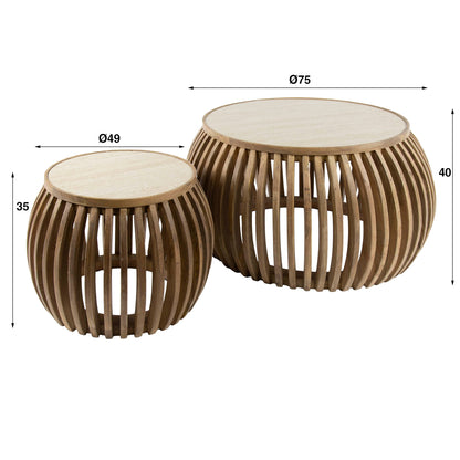 Couchtisch-Set ALBA FERA Bauchige Design-Satztische mit Travertin-Keramik