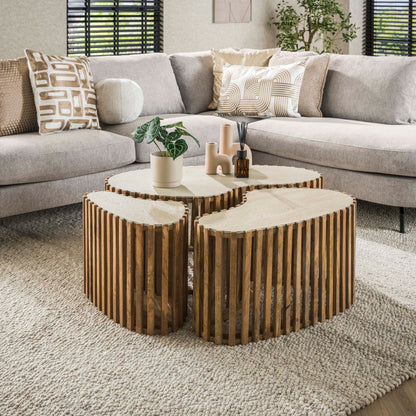 Couchtisch-Set LORETO ORGANIC  3-teilige Satztische mit Travertin-Keramik