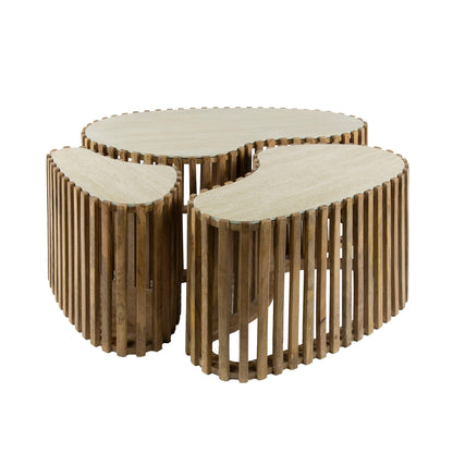 Couchtisch-Set LORETO ORGANIC  3-teilige Satztische mit Travertin-Keramik