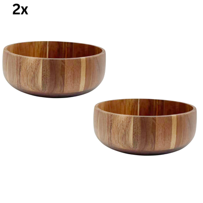 Servierschüssel Tiefe Massivholz-Salatschüssel in Block-Optik Akazie Holz Ø 22 cm