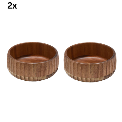 Kleine Massivholz-Schale mit 3D-Rillenprofil Akazie Holz, Ø 15 cm