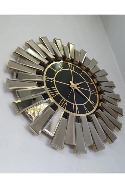 Diamond Spiegeluhr silber gold auf schwarzem Spiegel 75cm