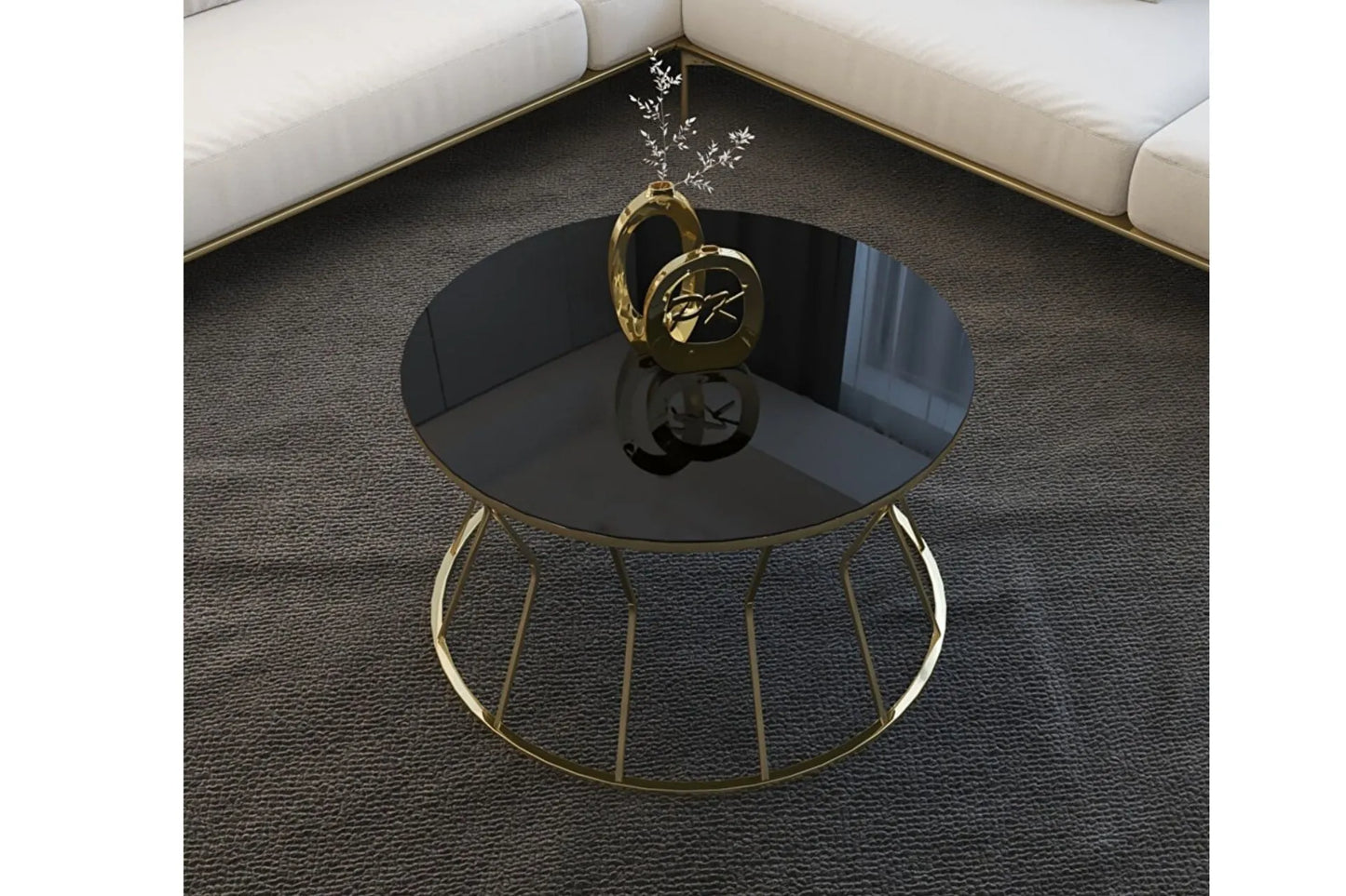 Sanduhr Couchtisch schwarz gold 80x80cm