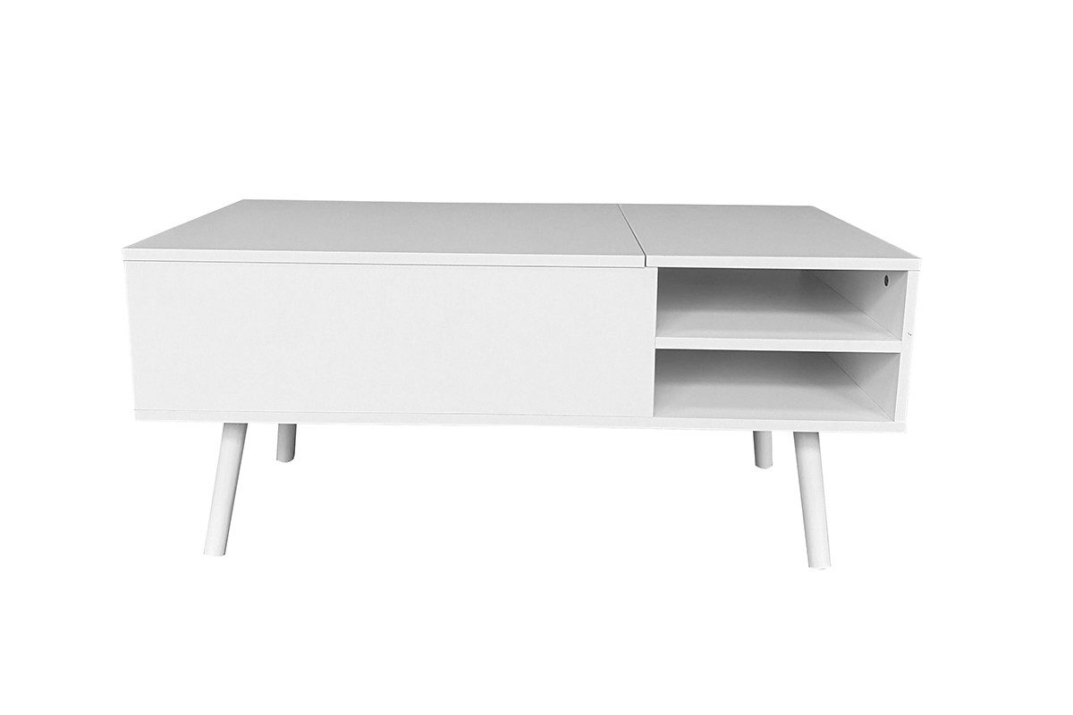 Couchtisch MALMÖ mit Lift-Top Funktion & verstecktem Stauraum, 100x50 cm weiß