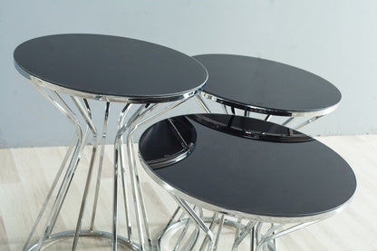 Beistelltische Couchtische PRIZMA 3er Set schwarz silber Glas