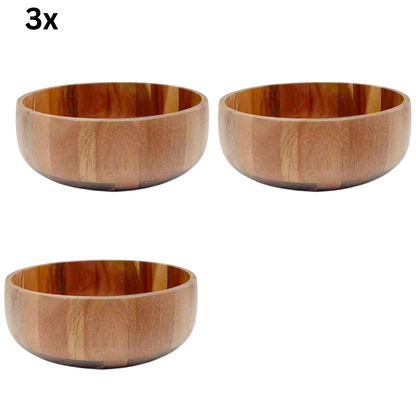Servierschüssel Mittlere Massivholz-Schale in Block-Optik Akazie Holz Ø 18 cm