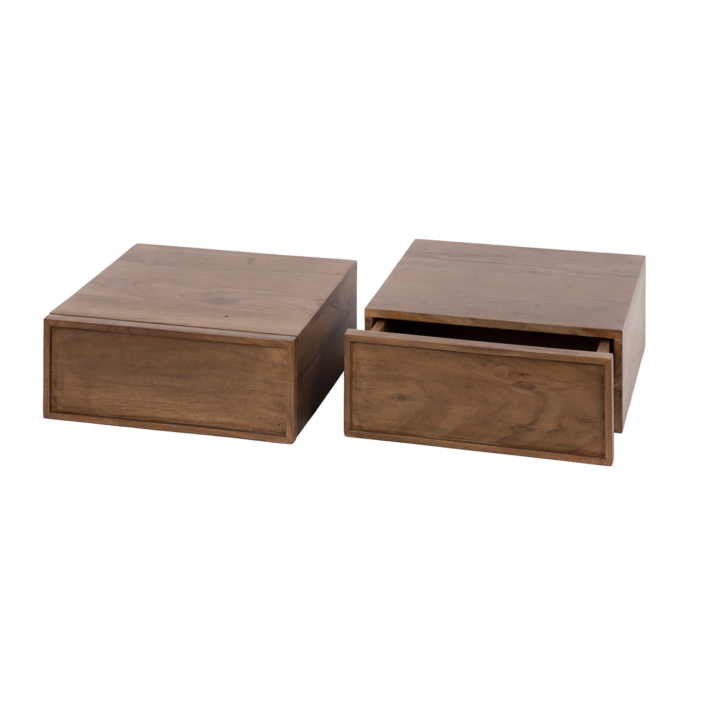 Nachttisch-Set FRAME DRIFTWOOD 2 schwebende Massivholz-Konsolen aus Akazie Driftbraun