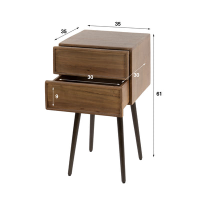 Nachttisch FRAME DRIFTWOOD Massivholz-Konsole mit 2 Schubladen & Bronze-Gestell 61 cm