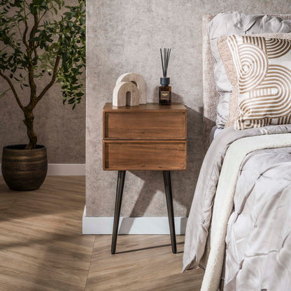 Nachttisch FRAME DRIFTWOOD Massivholz-Konsole mit 2 Schubladen & Bronze-Gestell 61 cm