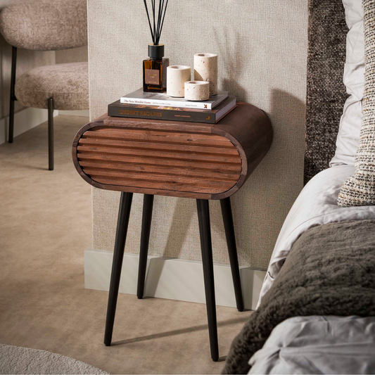 Nachtschrank OVALO STAND Freistehende Massivholz-Konsole mit Rillenfront