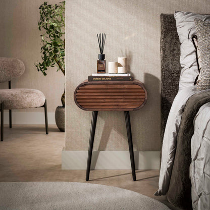 Nachtschrank OVALO STAND Freistehende Massivholz-Konsole mit Rillenfront