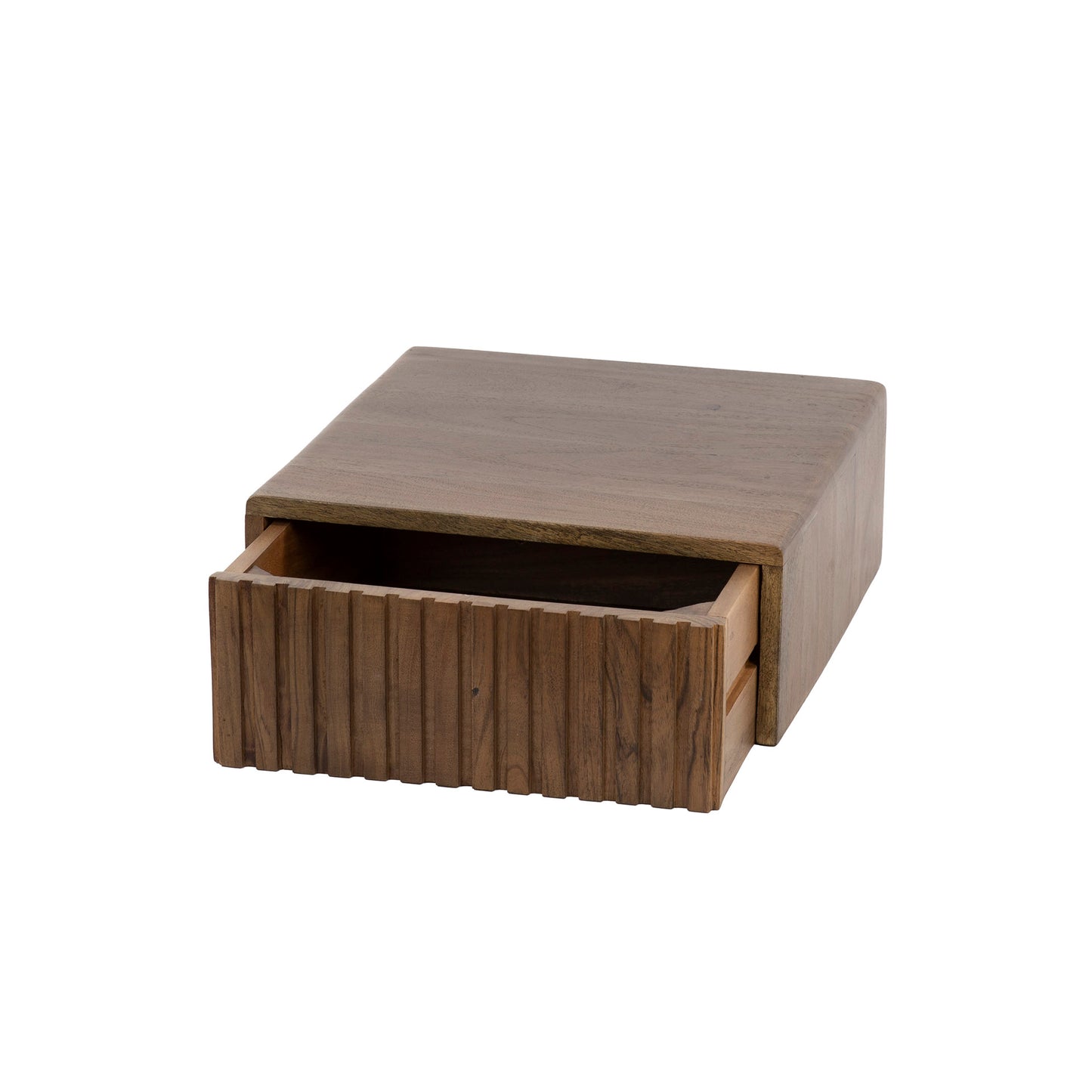 Nachttisch-Set CARVE DRIFTWOOD 2 schwebende Massivholz-Konsolen mit 3D-Rillenfront Driftbraun