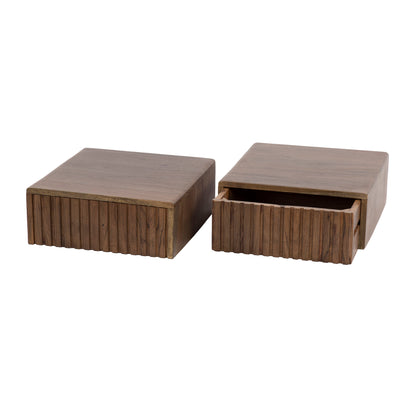 Nachttisch-Set CARVE DRIFTWOOD 2 schwebende Massivholz-Konsolen mit 3D-Rillenfront Driftbraun