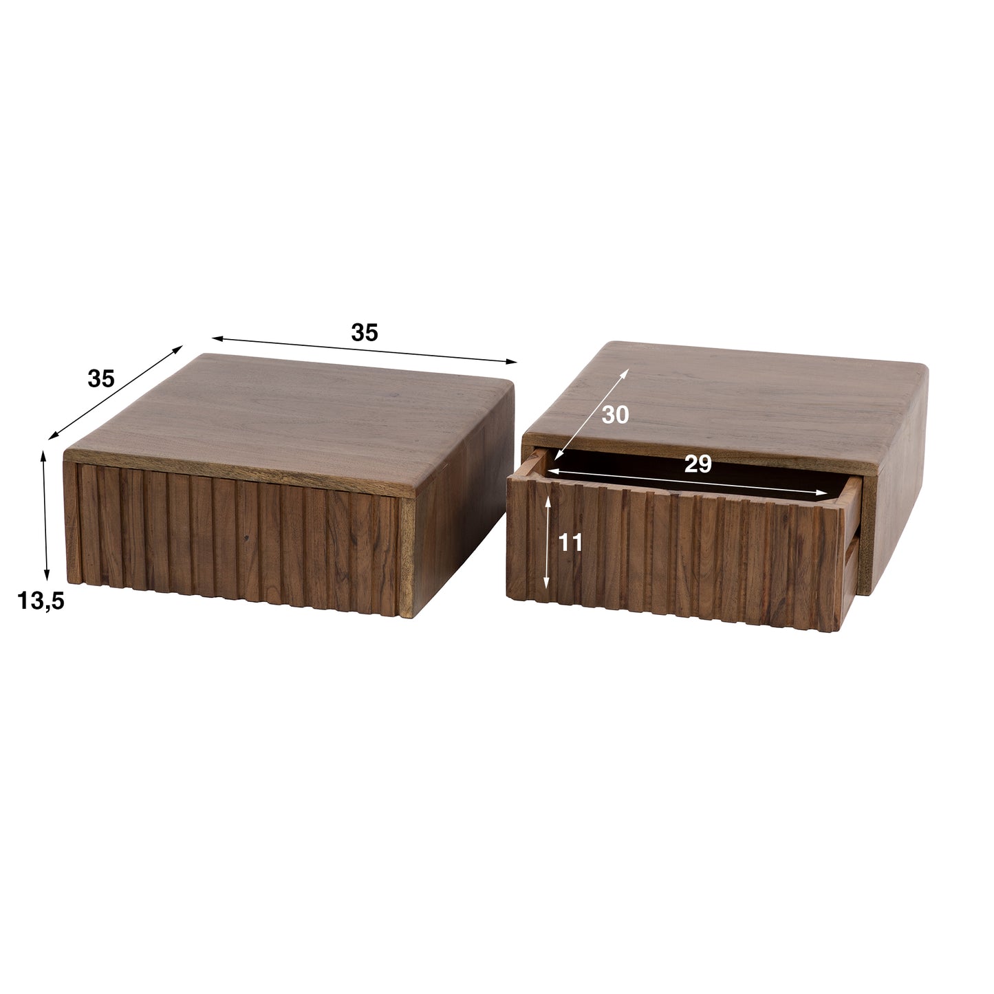 Nachttisch-Set CARVE DRIFTWOOD 2 schwebende Massivholz-Konsolen mit 3D-Rillenfront Driftbraun