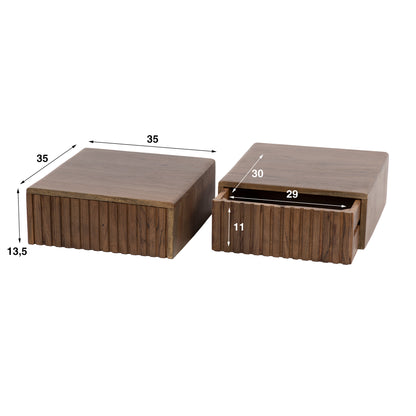 Nachttisch-Set CARVE DRIFTWOOD 2 schwebende Massivholz-Konsolen mit 3D-Rillenfront Driftbraun