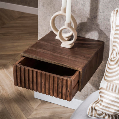 Nachttisch-Set CARVE DRIFTWOOD 2 schwebende Massivholz-Konsolen mit 3D-Rillenfront Driftbraun
