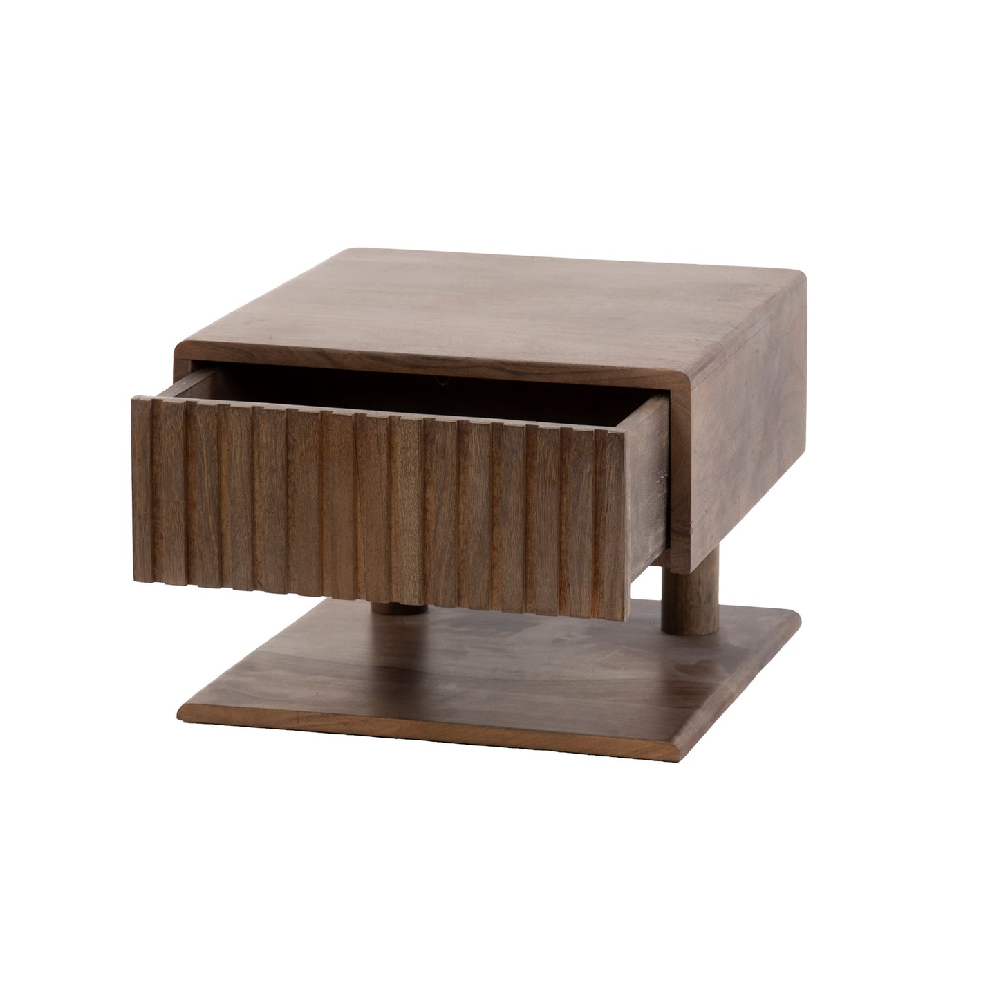 Nachttisch CARVE SHELVE Schwebende Massivholz-Konsole mit 3D-Rillenfront & Ablageboard 35 cm