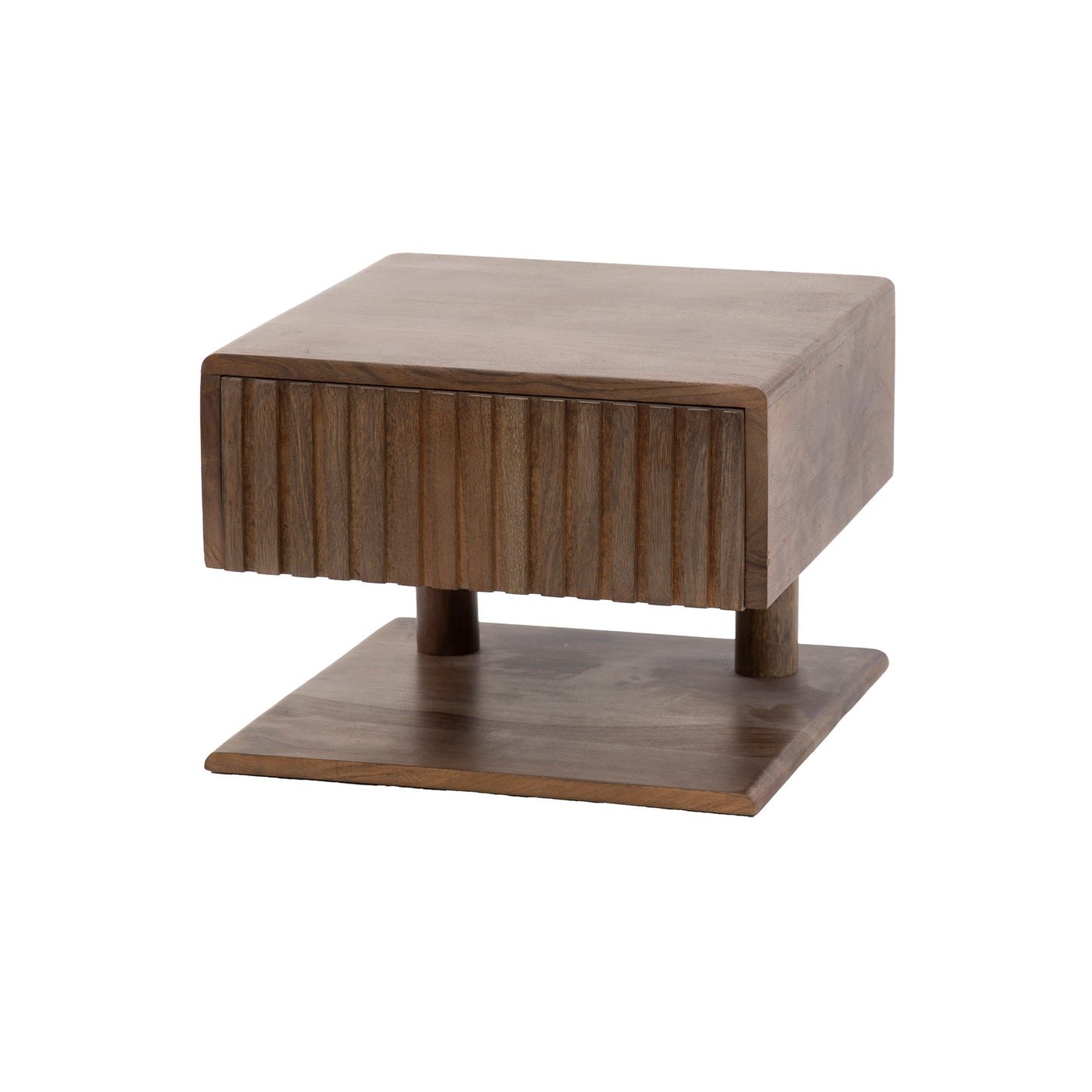 Nachttisch CARVE SHELVE Schwebende Massivholz-Konsole mit 3D-Rillenfront & Ablageboard 35 cm