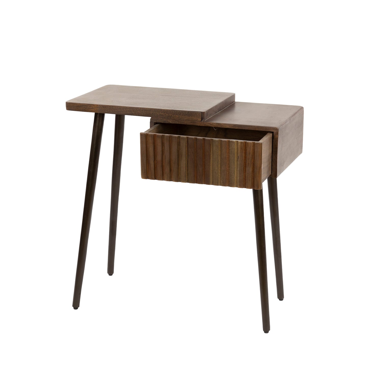 Nachttisch CARVE DRIFTWOOD Asymmetrische Massivholz-Konsole mit 3D-Rillenfront 60 cm