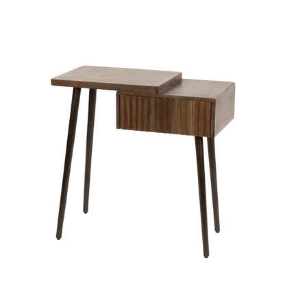 Nachttisch CARVE DRIFTWOOD Asymmetrische Massivholz-Konsole mit 3D-Rillenfront 60 cm