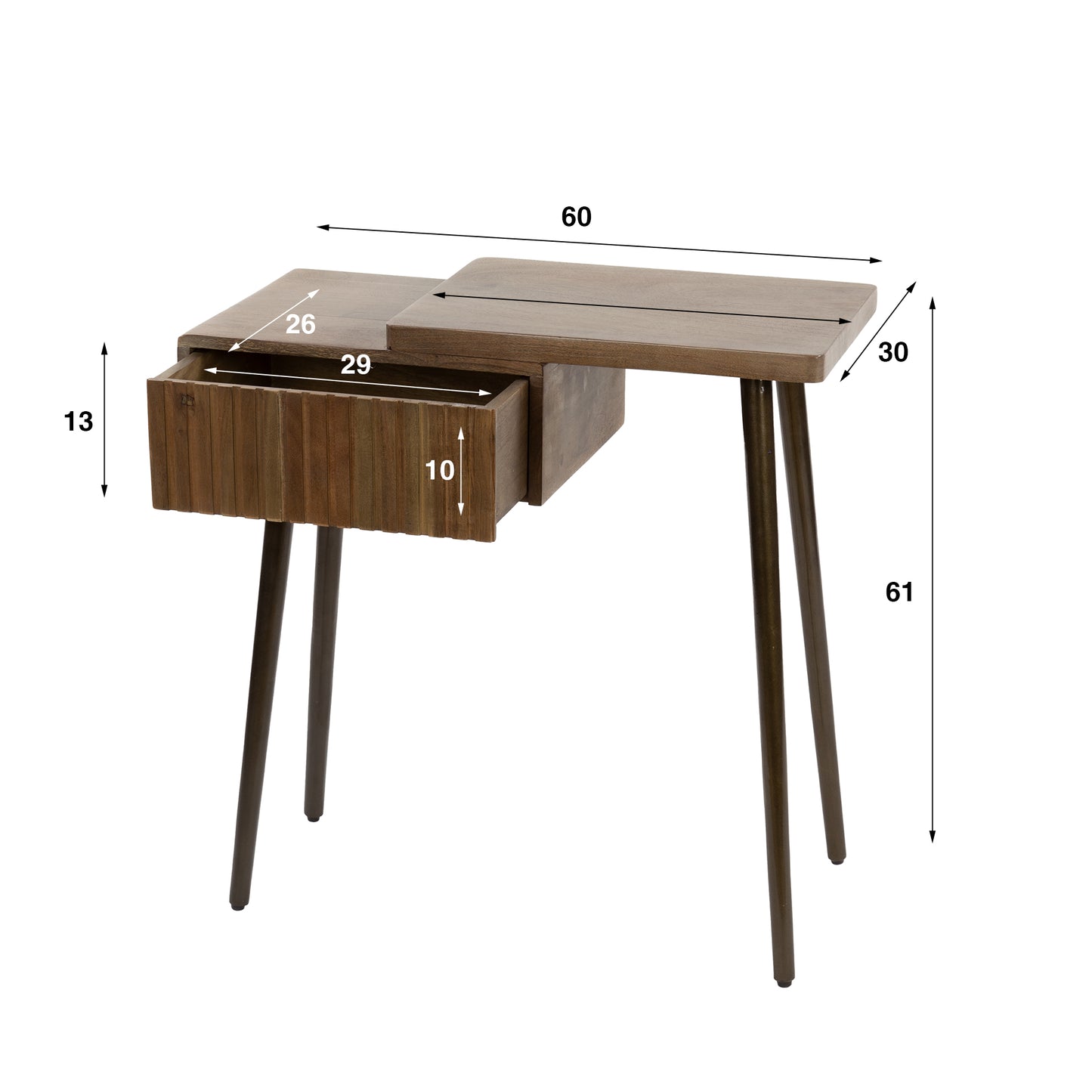 Nachttisch CARVE DRIFTWOOD Asymmetrische Massivholz-Konsole mit 3D-Rillenfront 60 cm