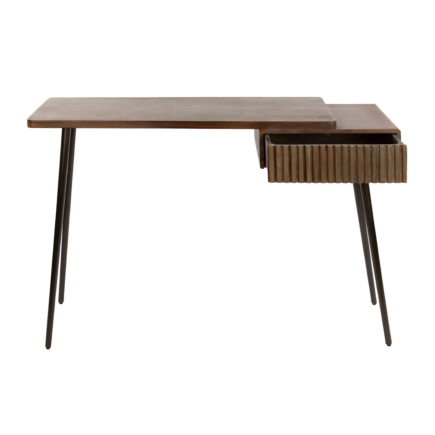 Konsolentisch CARVE DRIFTWOOD Asymmetrischer Massivholz-Tisch mit 3D-Rillenfront 120 cm