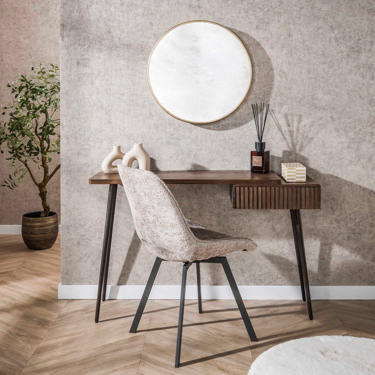 Konsolentisch CARVE DRIFTWOOD Asymmetrischer Massivholz-Tisch mit 3D-Rillenfront 120 cm