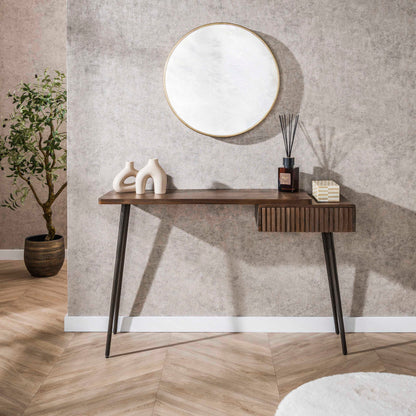 Konsolentisch CARVE DRIFTWOOD Asymmetrischer Massivholz-Tisch mit 3D-Rillenfront 120 cm