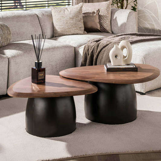 Couchtisch GOCCIA 2-teiliges Satztisch-Duo mit skulpturalem Metallgestell