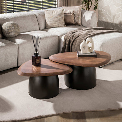Couchtisch GOCCIA 2-teiliges Satztisch-Duo mit skulpturalem Metallgestell
