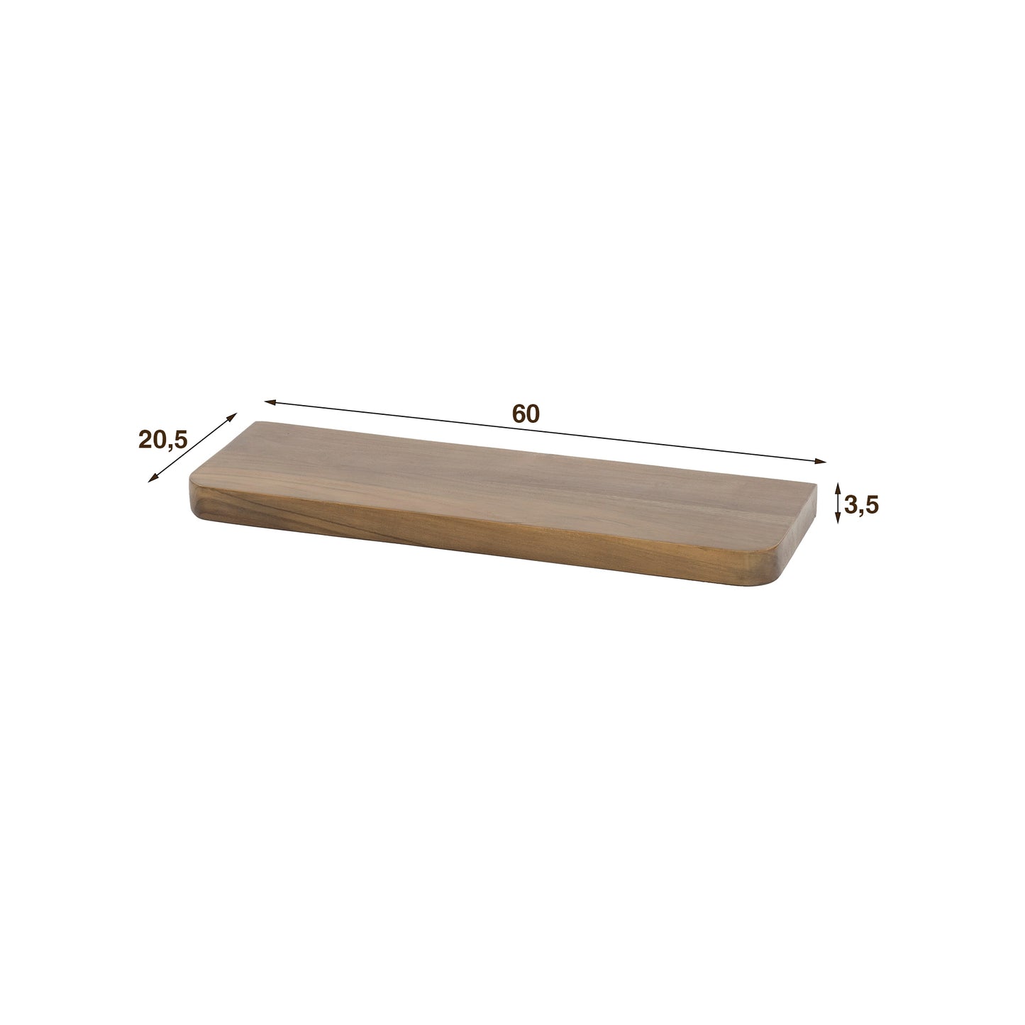 Wandregal CARVE DRIFTWOOD Schwebendes Massivholz-Regal mit abgerundeten Ecken 60 cm