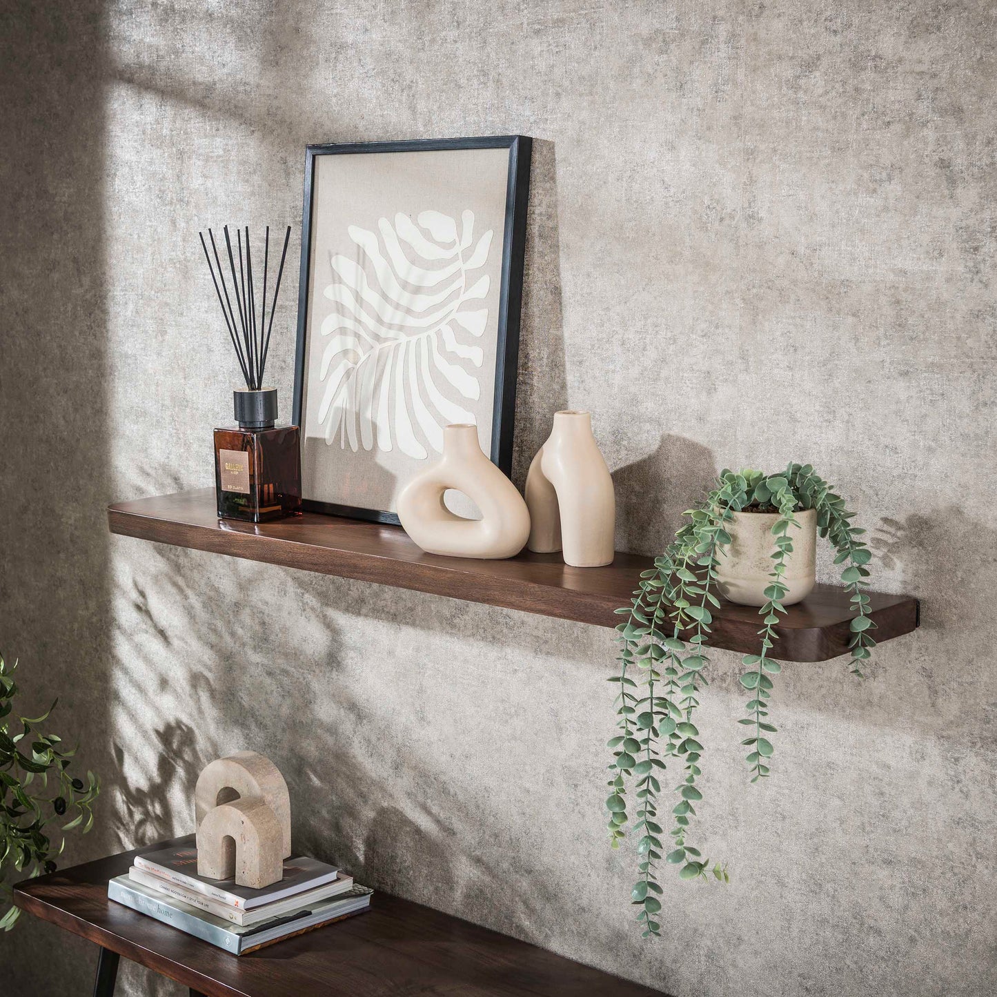 Wandregal CARVE DRIFTWOOD Großes schwebendes Massivholz-Regal mit abgerundeten Ecken 120 cm