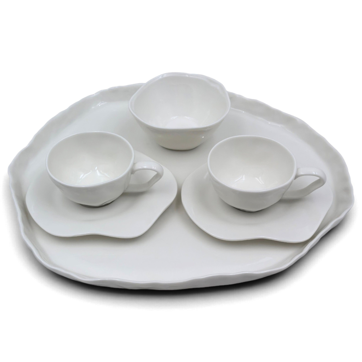 Kaffeeservice BELLEY 6-teiliges Porzellan-Set von Bricard mit organischem Wellen-Design Weiß, 80 ml