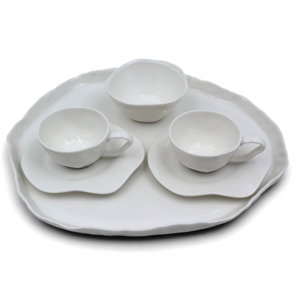 Kaffeeservice BELLEY 6-teiliges Porzellan-Set von Bricard mit organischem Wellen-Design Weiß, 80 ml