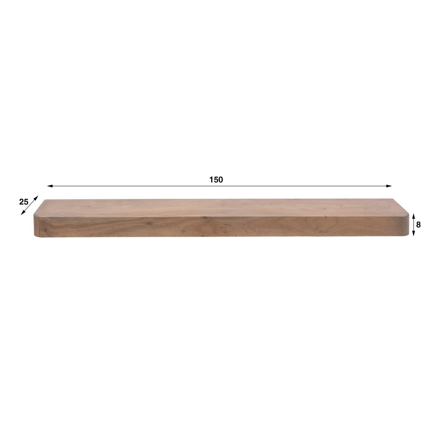 Wandregal CARVA Massives Schweberegal im Balken-Design mit abgerundeten Ecken 150cm