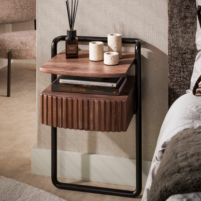 Nachtschrank LINEA STAND Stehende Massivholz-Konsole mit Lamellen-Schublade