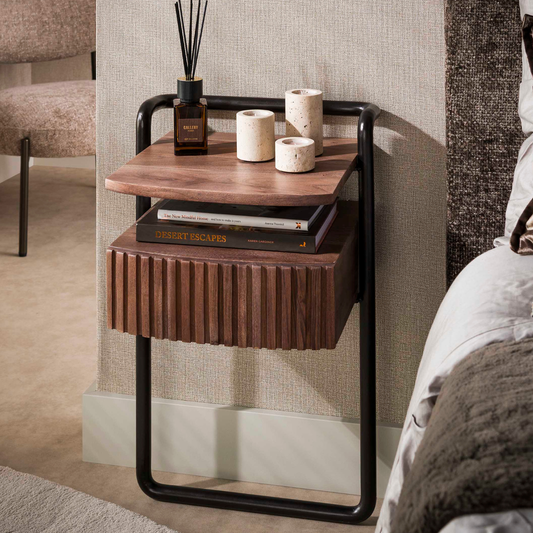 Nachtschrank LINEA STAND Stehende Massivholz-Konsole mit Lamellen-Schublade