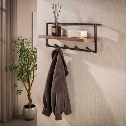 Wandgarderobe AIR PURE Kompakte Garderobe mit Akazienholz-Ablage und 6 Haken