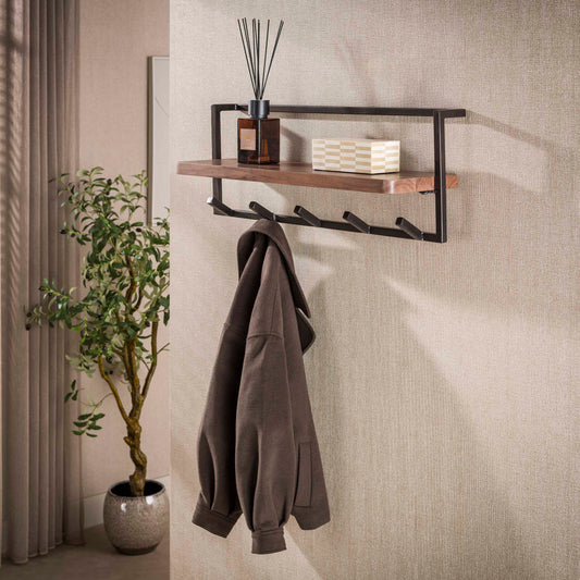Wandgarderobe AIR PURE Kompakte Garderobe mit Akazienholz-Ablage und 6 Haken