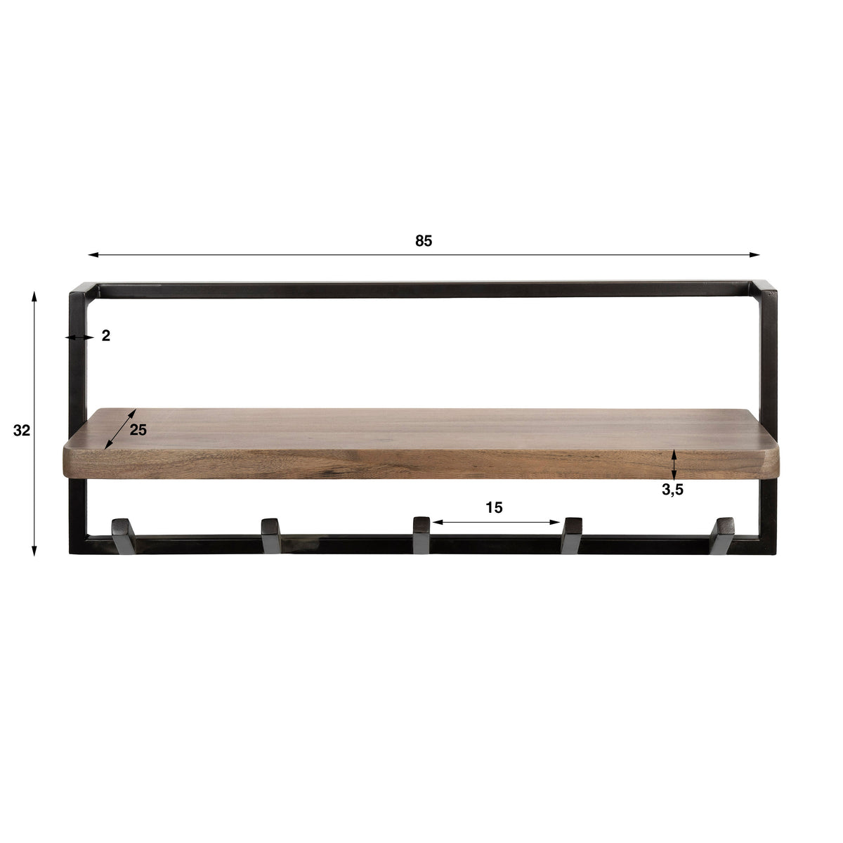 Wandgarderobe AIR PURE Kompakte Garderobe mit Akazienholz-Ablage und 6 Haken