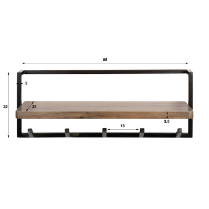 Wandgarderobe AIR PURE Kompakte Garderobe mit Akazienholz-Ablage und 6 Haken