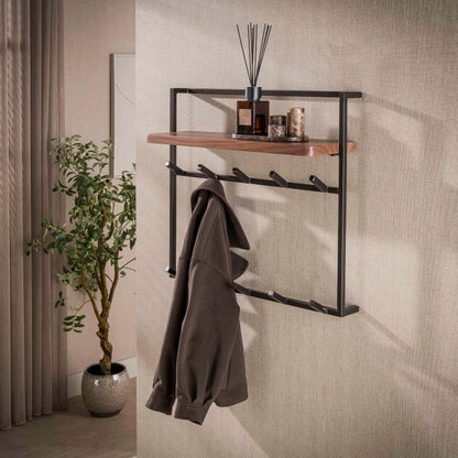 Wandgarderobe "AIR PURE HOCH" – Luftiges Design mit Akazienholz-Ablage und 10 Haken